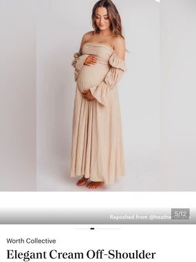 Elegant Cream Off-Shoulder Maternity Maxi Dress
